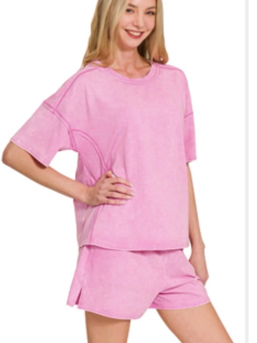 Relaxed Short Sleeve lounge Set - Pink